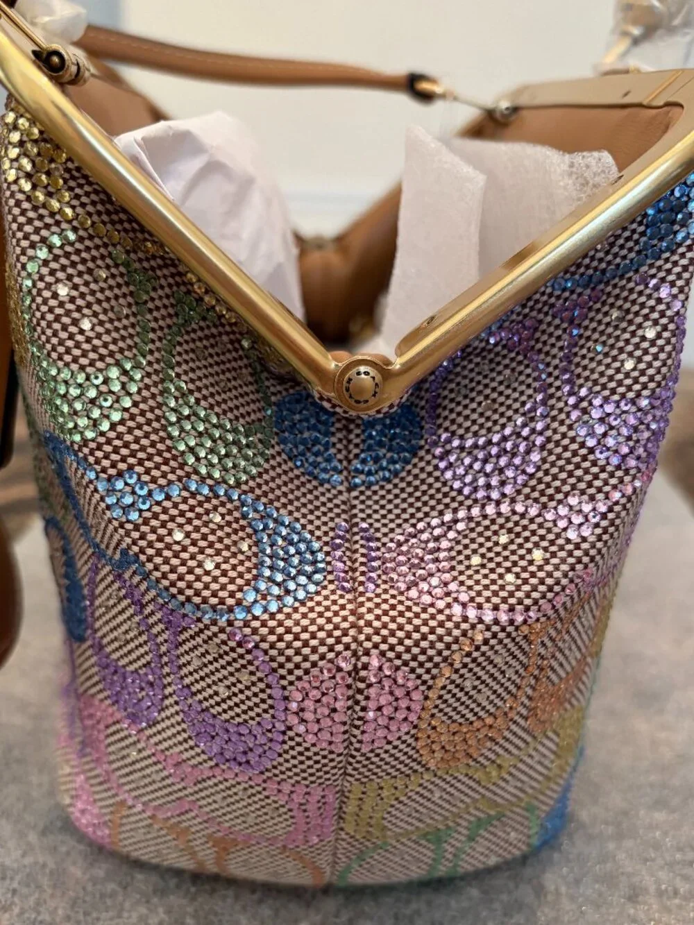 Coach Kisslock Frame Bag 16 In Crystal Signature Jacquard (Rainbow/Candy Multi) - Picture 8 of 16